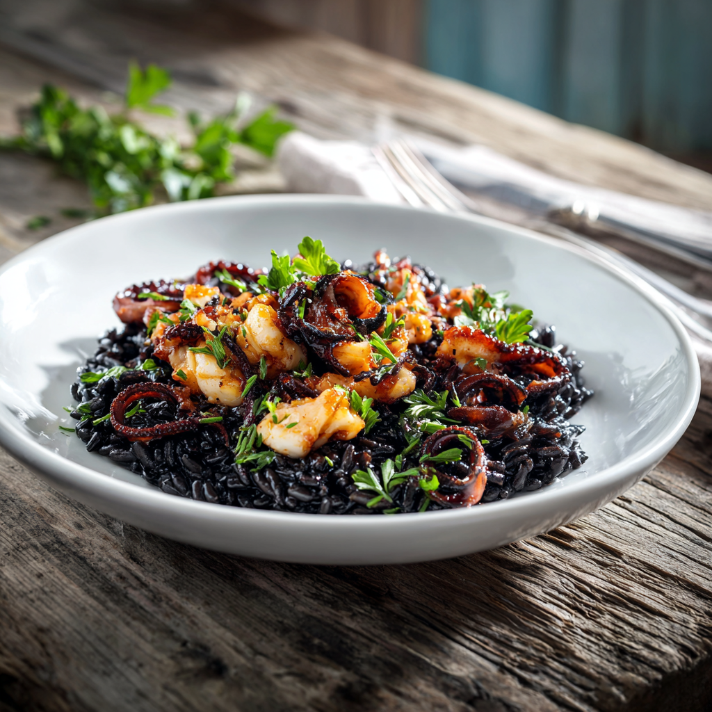 Arroz con calamares en su tinta (receta fácil con lata)